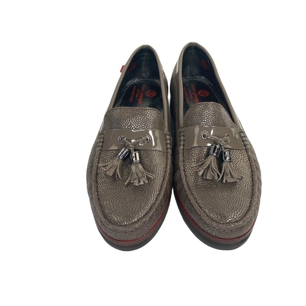 Marc Joseph Taupe Leather Flat Loafers w/Tassels